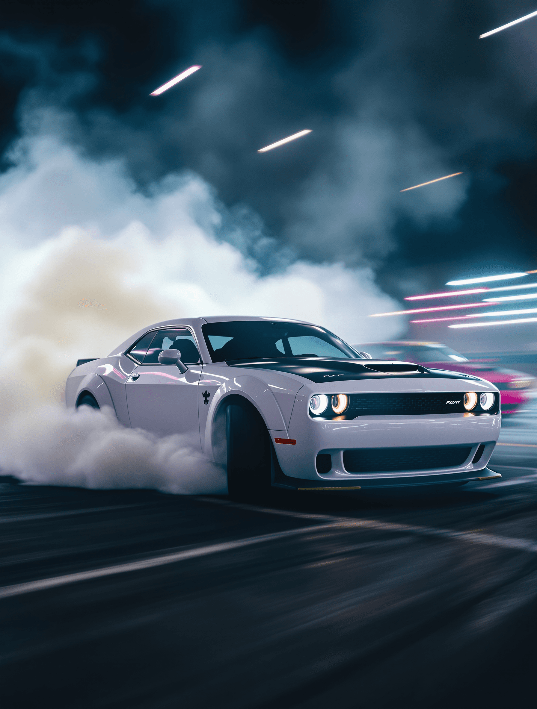 japanese street racing scene at night with neon city backdrop